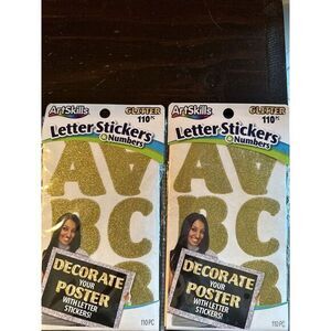 New Art Skills 2 PACKS 110 Pc. Glitter Letter Stickers & Numbers‎ Gold - PA-4719